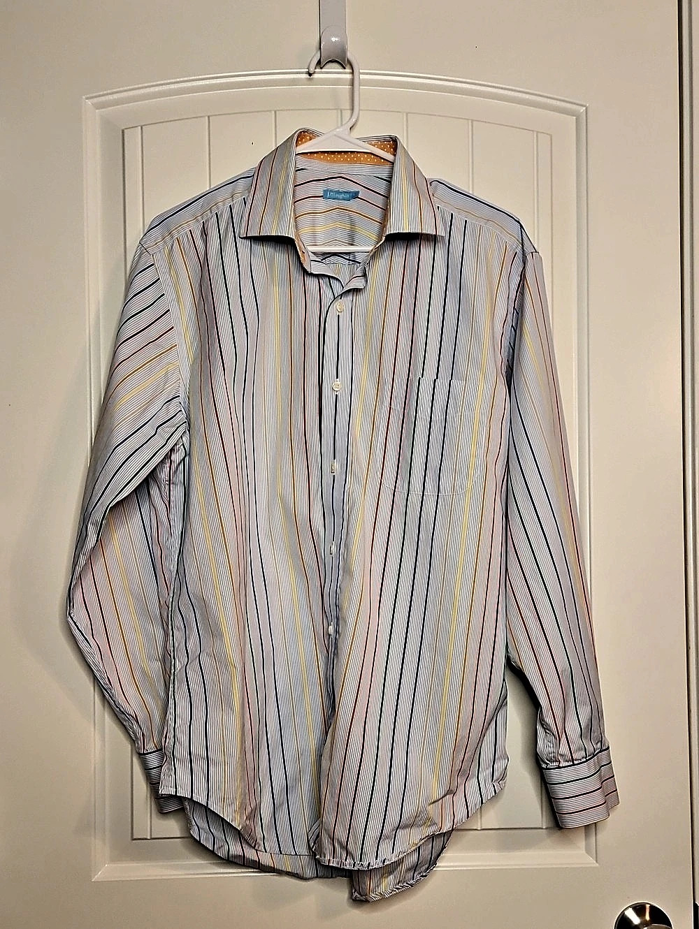 J.McLaughlin Striped Cotton Button Down in Blue & White Large